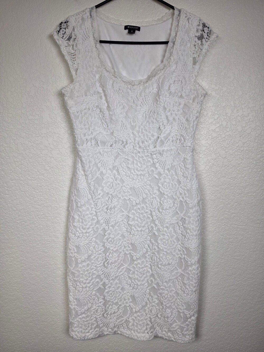 I Heart Ronson White Lace Cap Sleeve Dress Medium